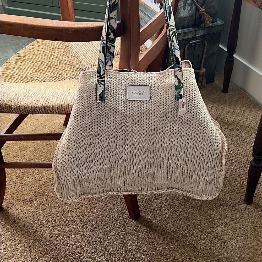Victoria's Secret Beige Knit Tote with Patterned Straps